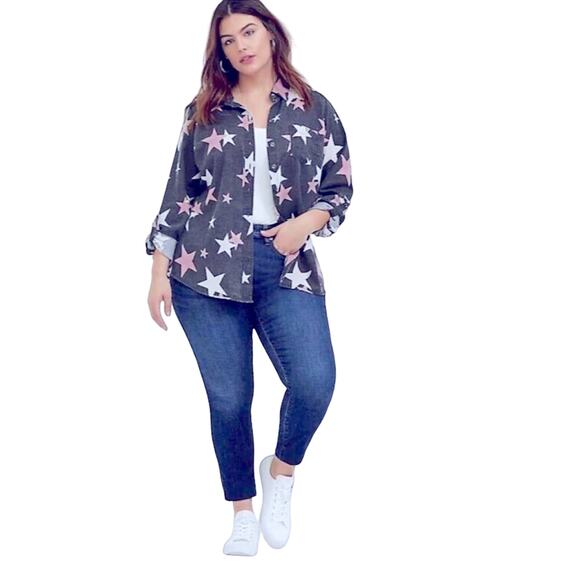 Torrid Burnout Star Button-Up Top Relaxed Fit Size 00 Women’s M/L 10 - Picture 16 of 16